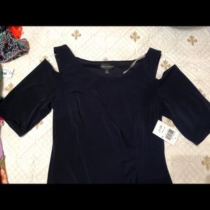 Navy blue 1/4 sleeve cold shoulder dress